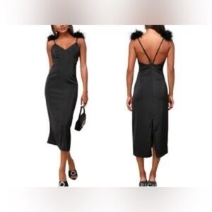 Lulu's Black Backless Dress with Feather Accents